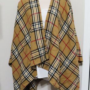 Beige plaid shawl, Winter plaid blanket poncho shawl